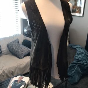 Dark brown suede retro vest fringe bottom